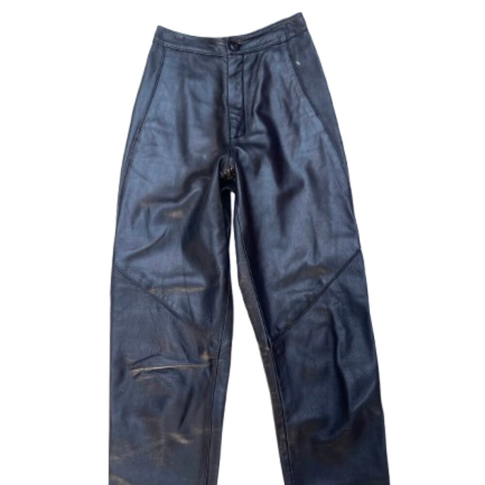 Vintage high rise genuine Buttery Leather Blk Rocker Motorcycle Pants 4 - Picture 9 of 11